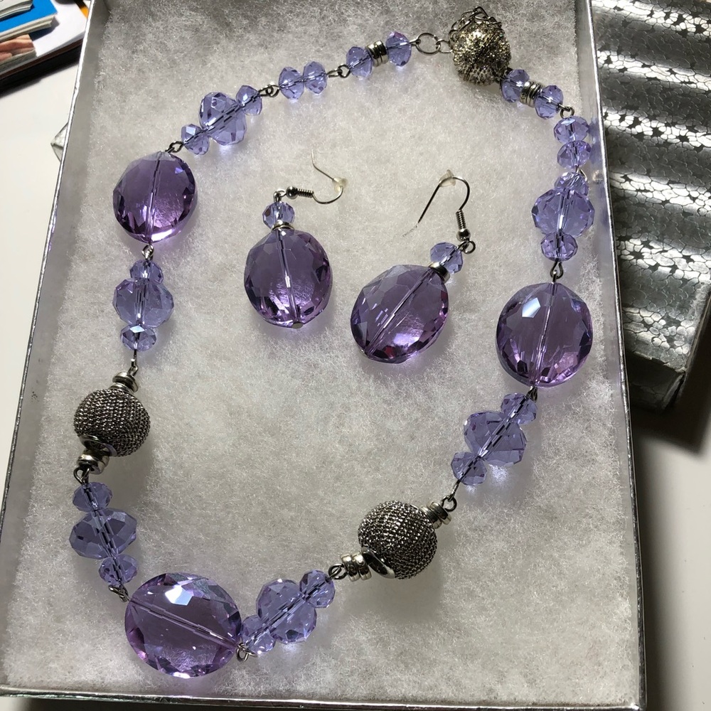 Purple Necklace And Earrings Set